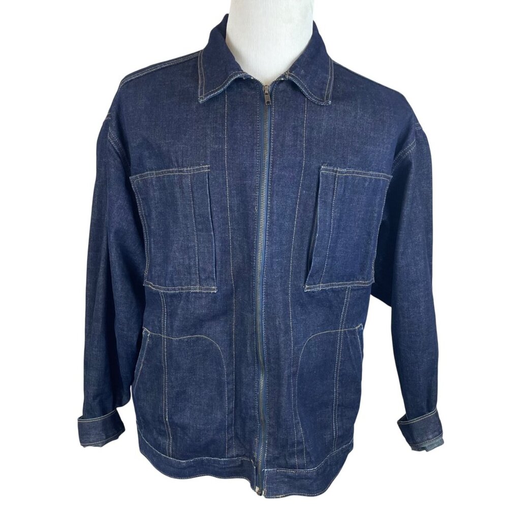 Jordin Mens Blue Denim Jacket Full Zip Cotton Casual Workwear Style Size L